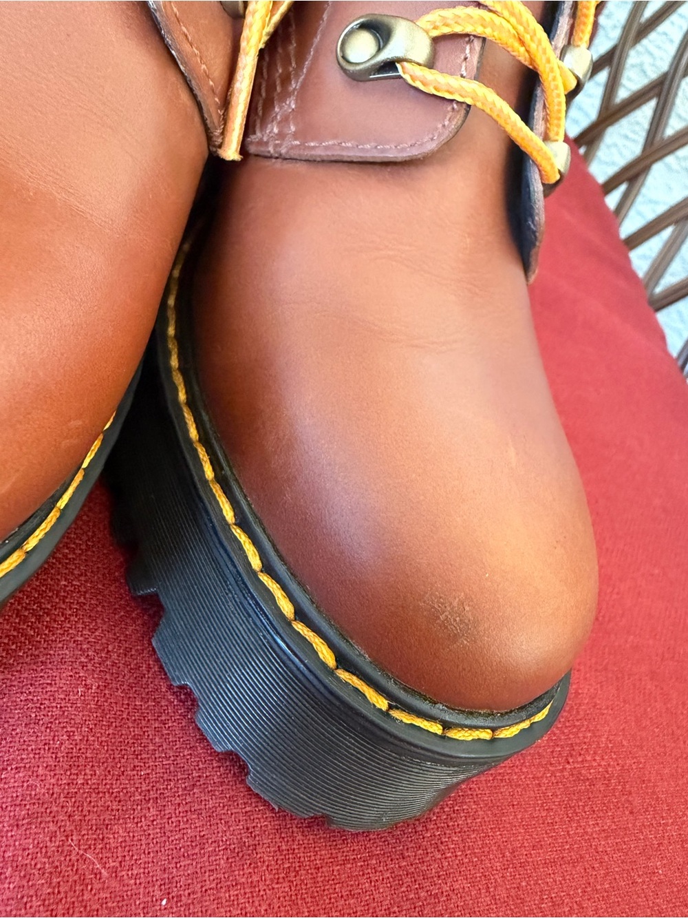 Dr. Martens LEONA Brown Leather Lace-Up Platform Boots - Picture 10 of 11